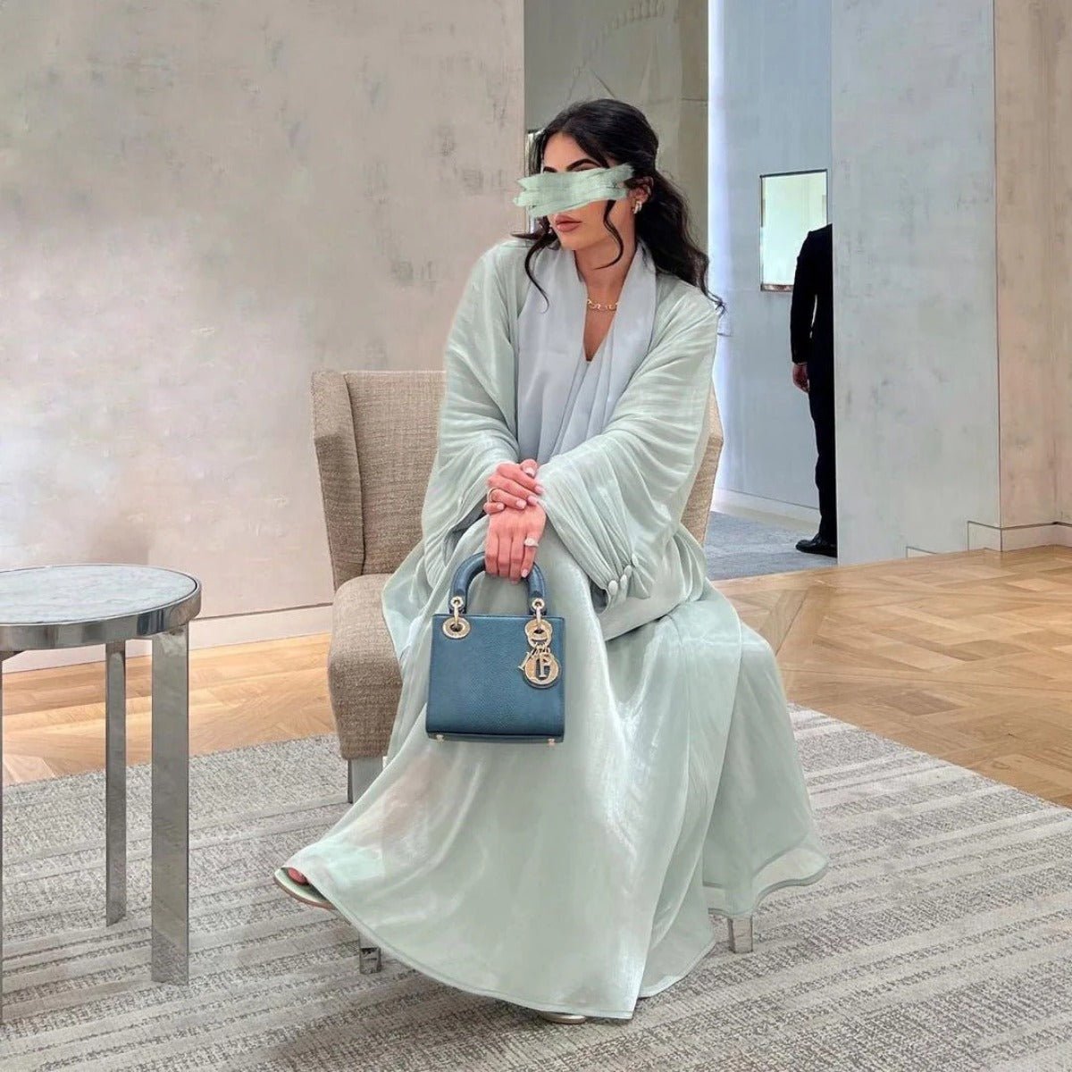 Shiny Satin Open Abaya | Shiny Abaya With Flying Sleeves (MOA141) - Mariam's Collection