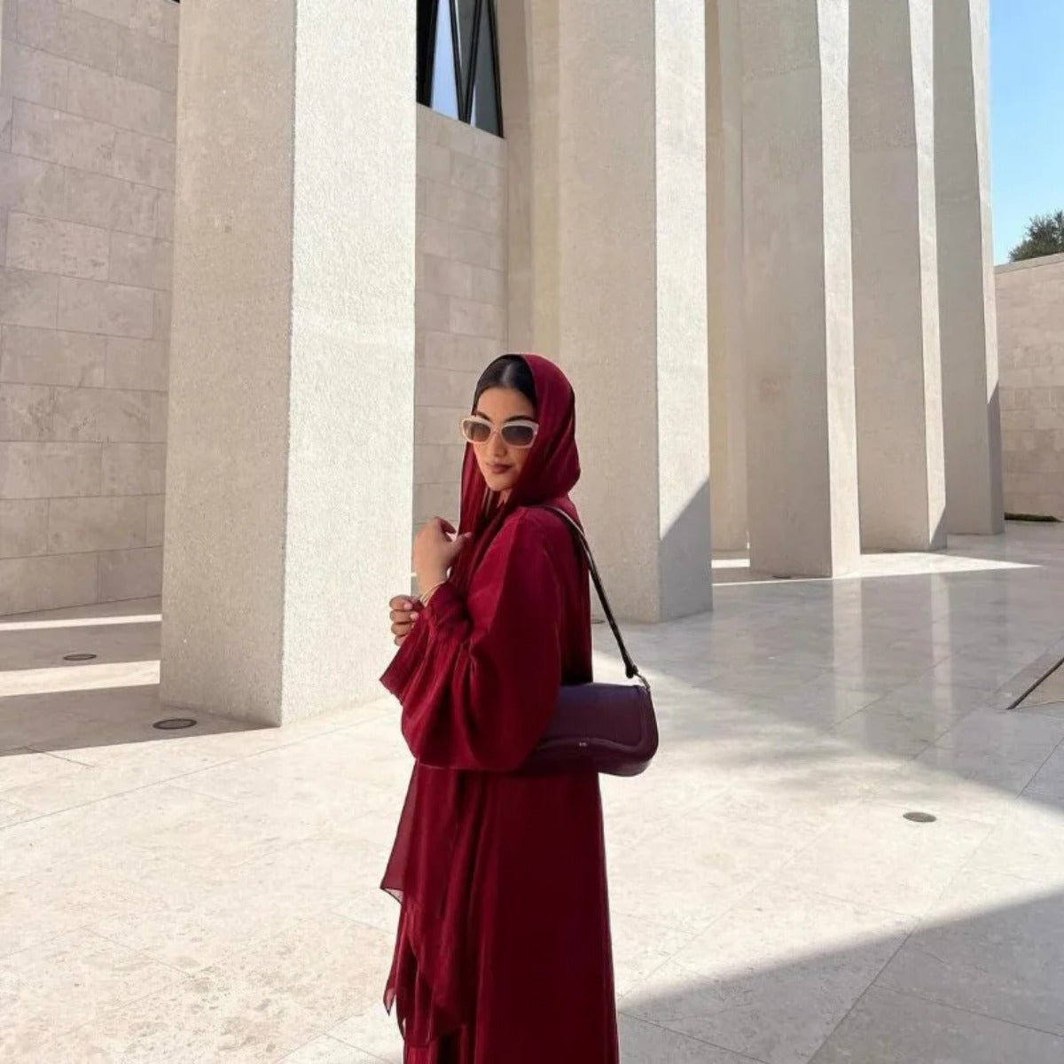 Shiny Satin Open Abaya | Shiny Abaya With Flying Sleeves (MOA141) - Mariam's Collection