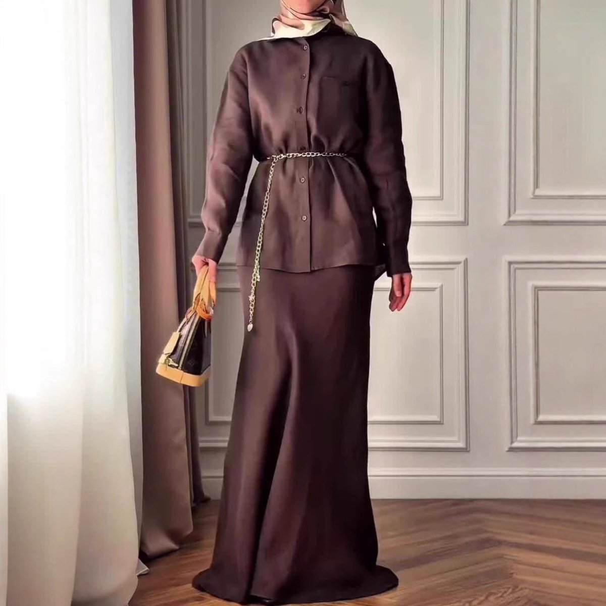 Shirt & Smooth Maxi Skirt Two-Piece Co-ord Set(MS491) - Mariam's Collection