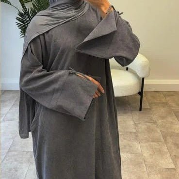 Simple Mini Bow Lace - Up Sleeve Abaya (MA130) - Mariam's Collection