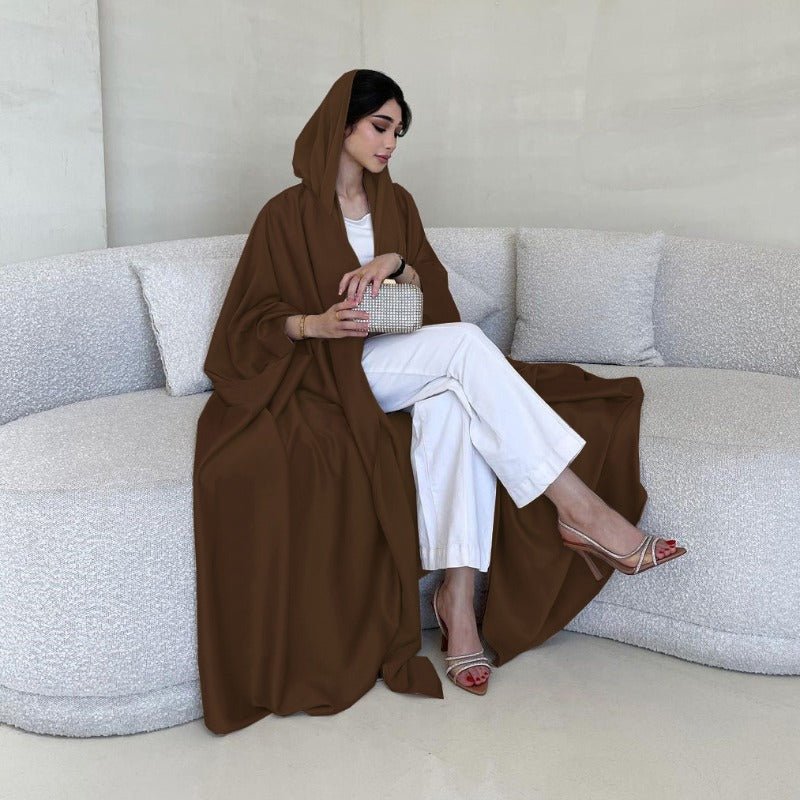 Soft Forged Bat Sleeve Abaya Robe | V - Neck Satin Cardigan Dress(MOA224) - Mariam's Collection
