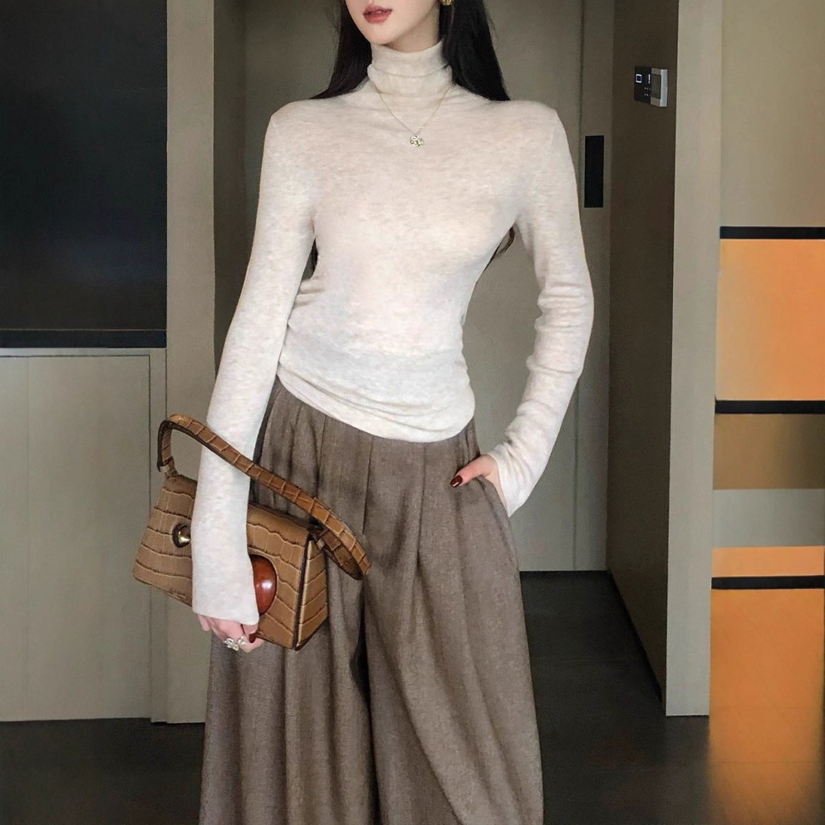 Soft Wool Blend Turtleneck Base Layer Top(MS179) - Mariam's Collection