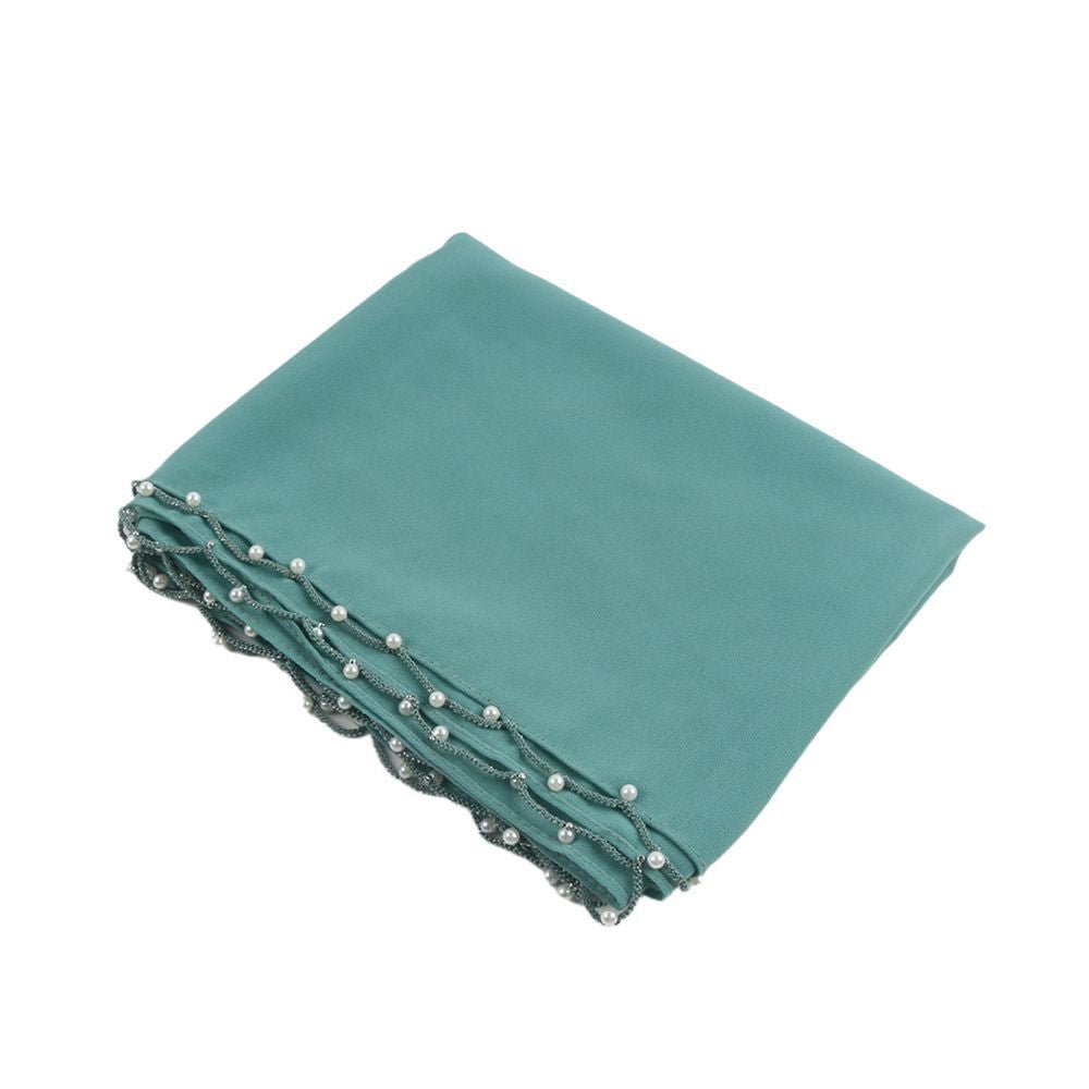 Solid Chiffon Hijab with Delicate Beaded Edging Pearl - Embellished Wave (MH139) - Mariam's Collection