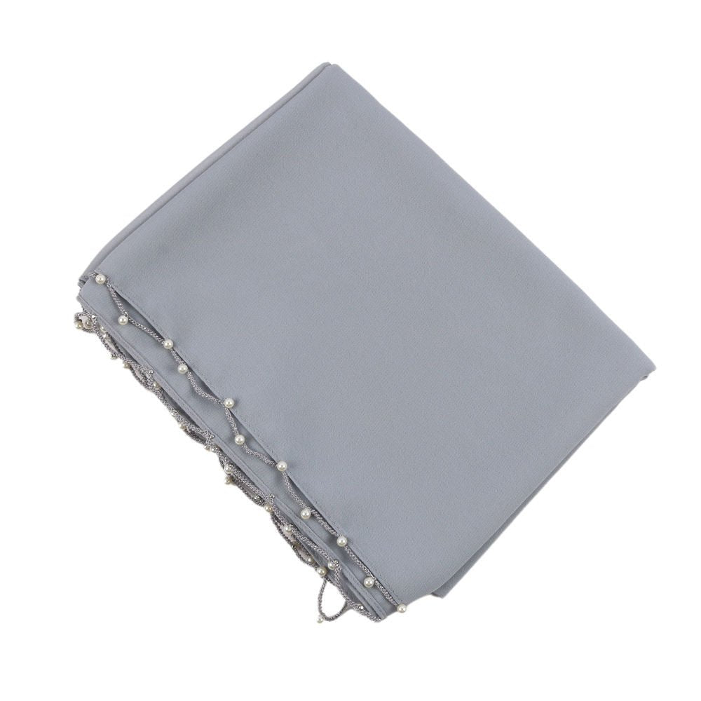 Solid Chiffon Hijab with Delicate Beaded Edging Pearl - Embellished Wave (MH139) - Mariam's Collection