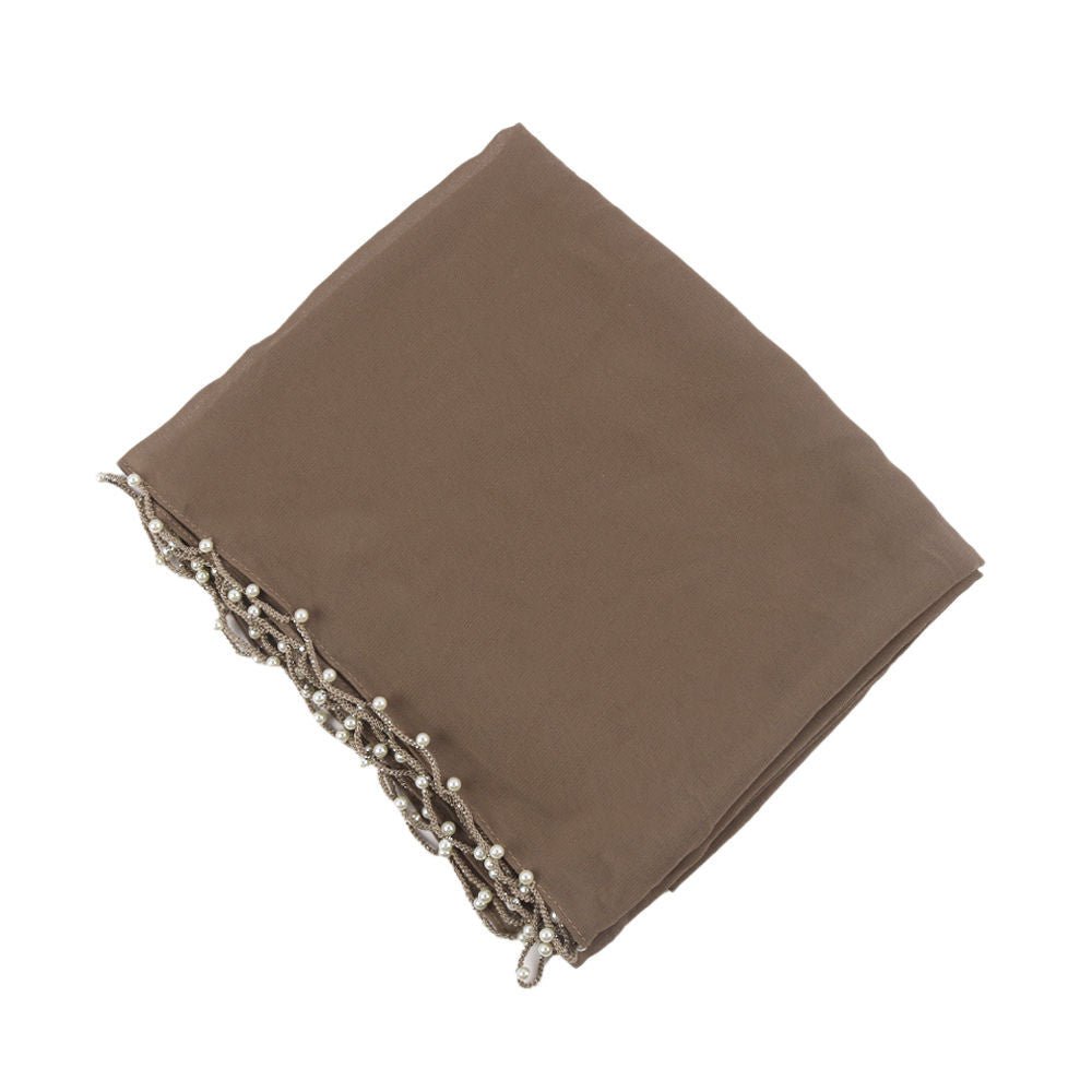 Solid Chiffon Hijab with Delicate Beaded Edging Pearl - Embellished Wave (MH139) - Mariam's Collection