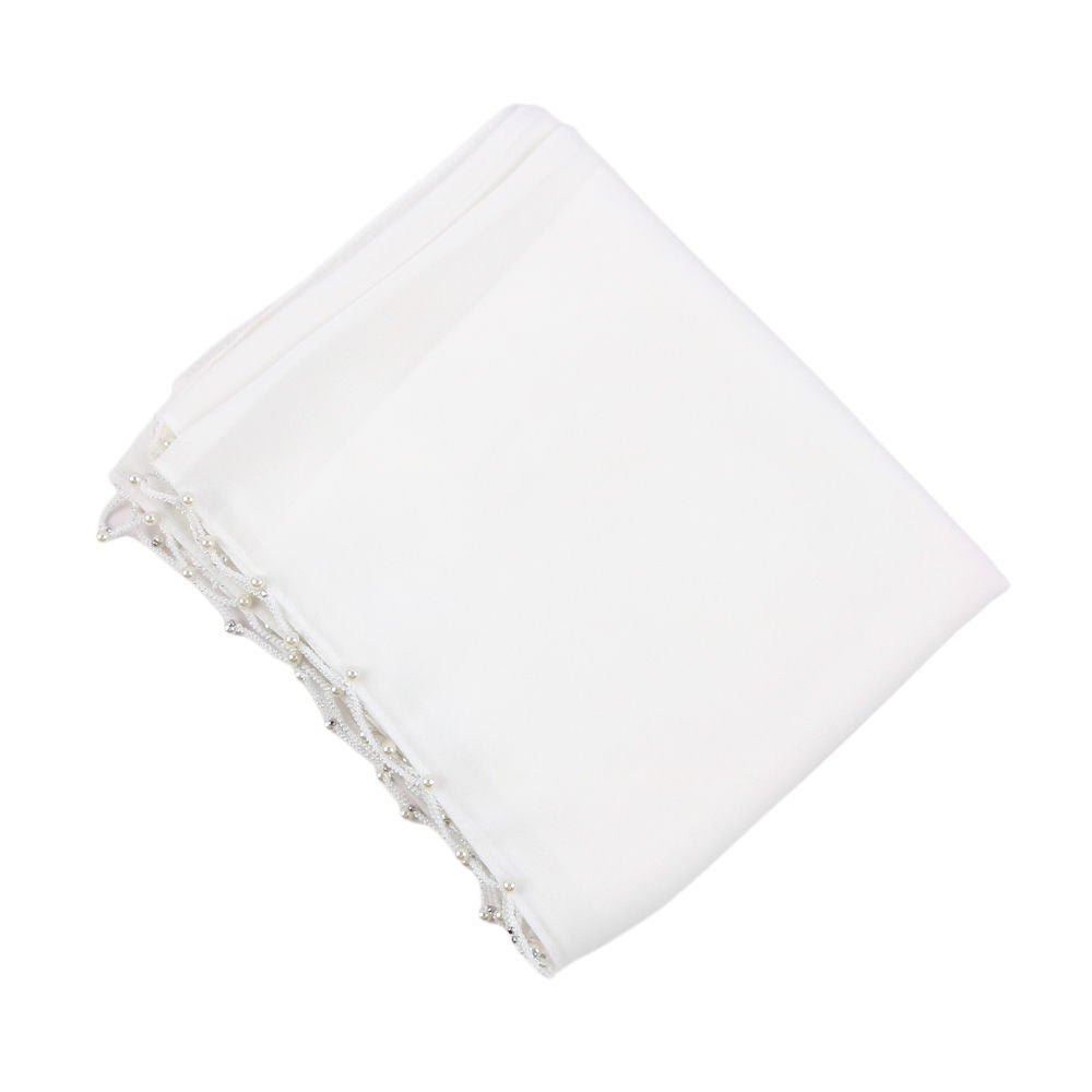 Solid Chiffon Hijab with Delicate Beaded Edging Pearl - Embellished Wave (MH139) - Mariam's Collection