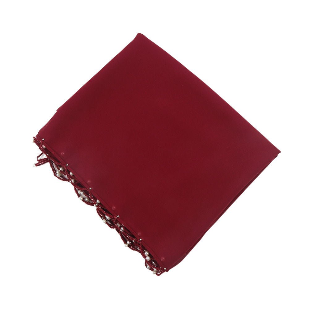 Solid Chiffon Hijab with Delicate Beaded Edging Pearl - Embellished Wave (MH139) - Mariam's Collection