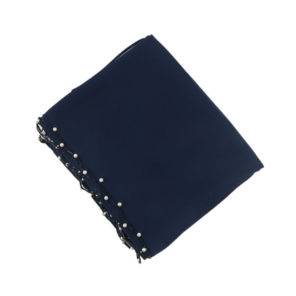 Solid Chiffon Hijab with Delicate Beaded Edging Pearl - Embellished Wave (MH139) - Mariam's Collection