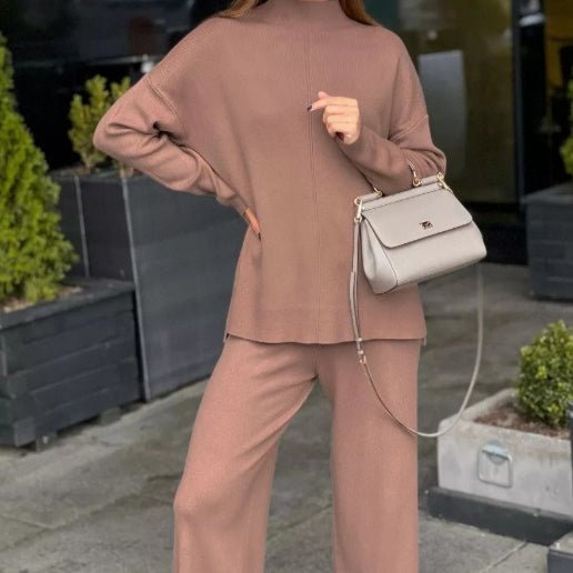 Solid Color Asymmetric Tunic & Wide Leg Pants Set(MS174) - Mariam's Collection