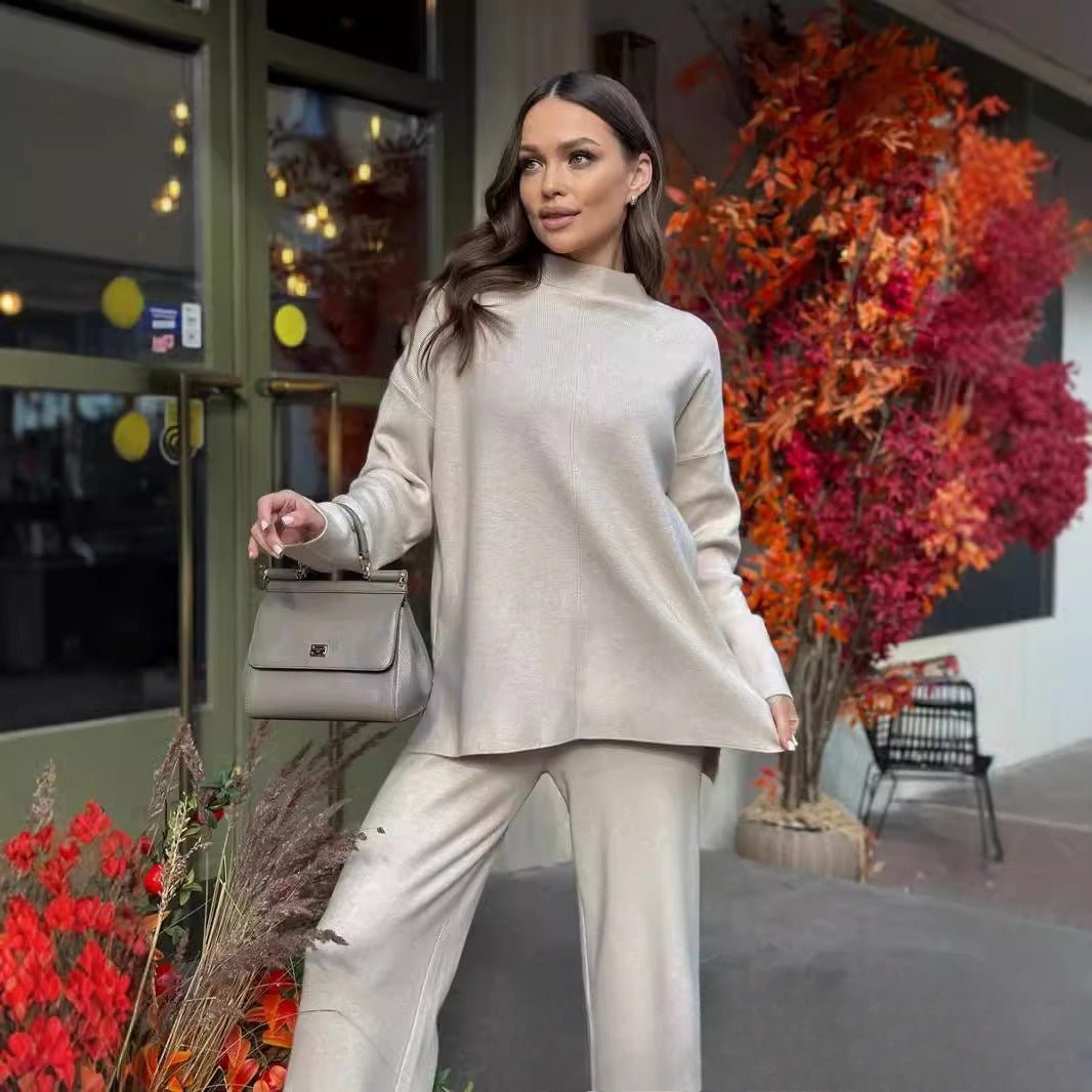 Solid Color Asymmetric Tunic & Wide Leg Pants Set(MS174) - Mariam's Collection