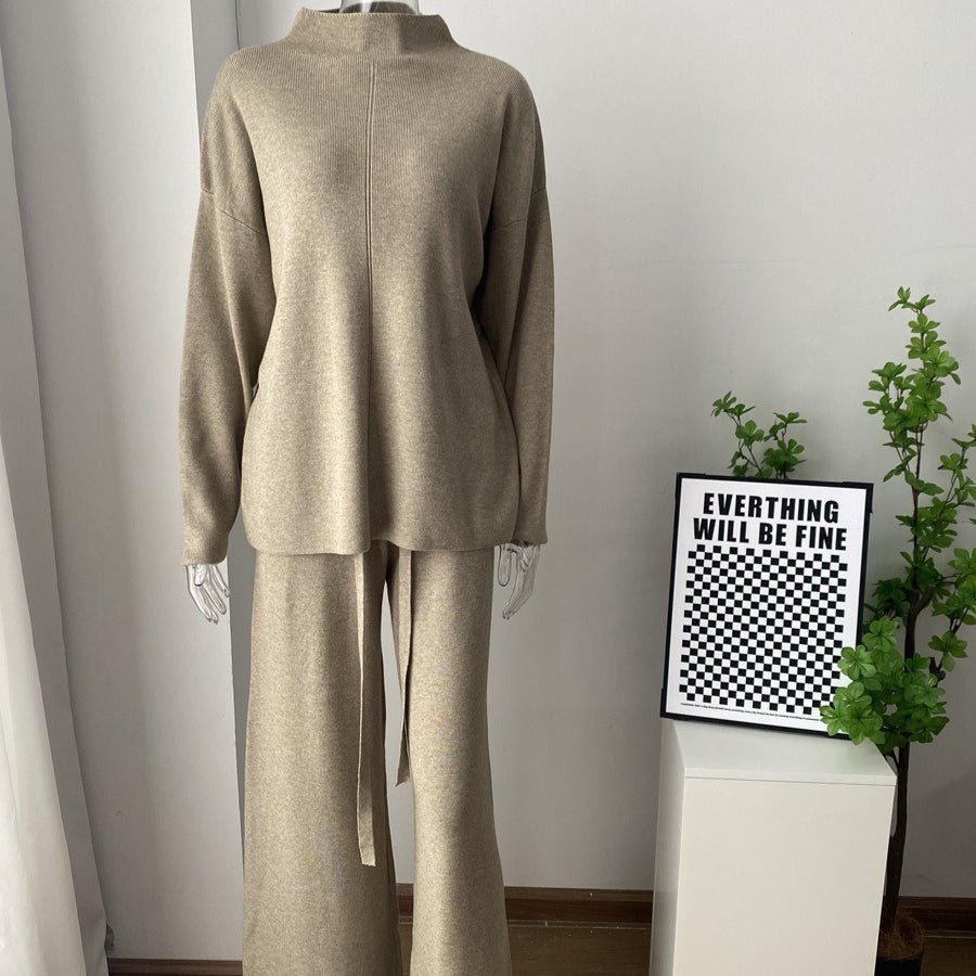 Solid Color Asymmetric Tunic & Wide Leg Pants Set(MS174) - Mariam's Collection