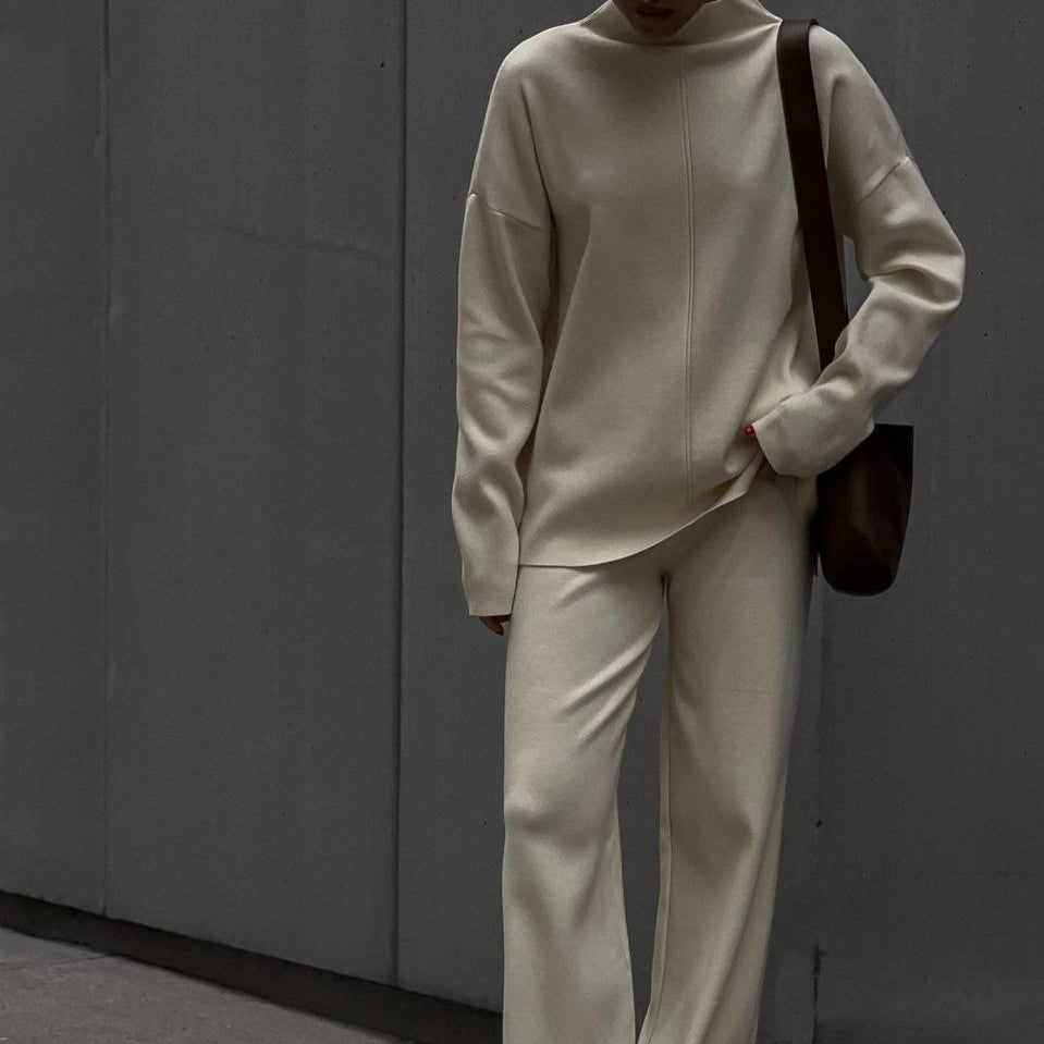 Solid Color Asymmetric Tunic & Wide Leg Pants Set(MS174) - Mariam's Collection