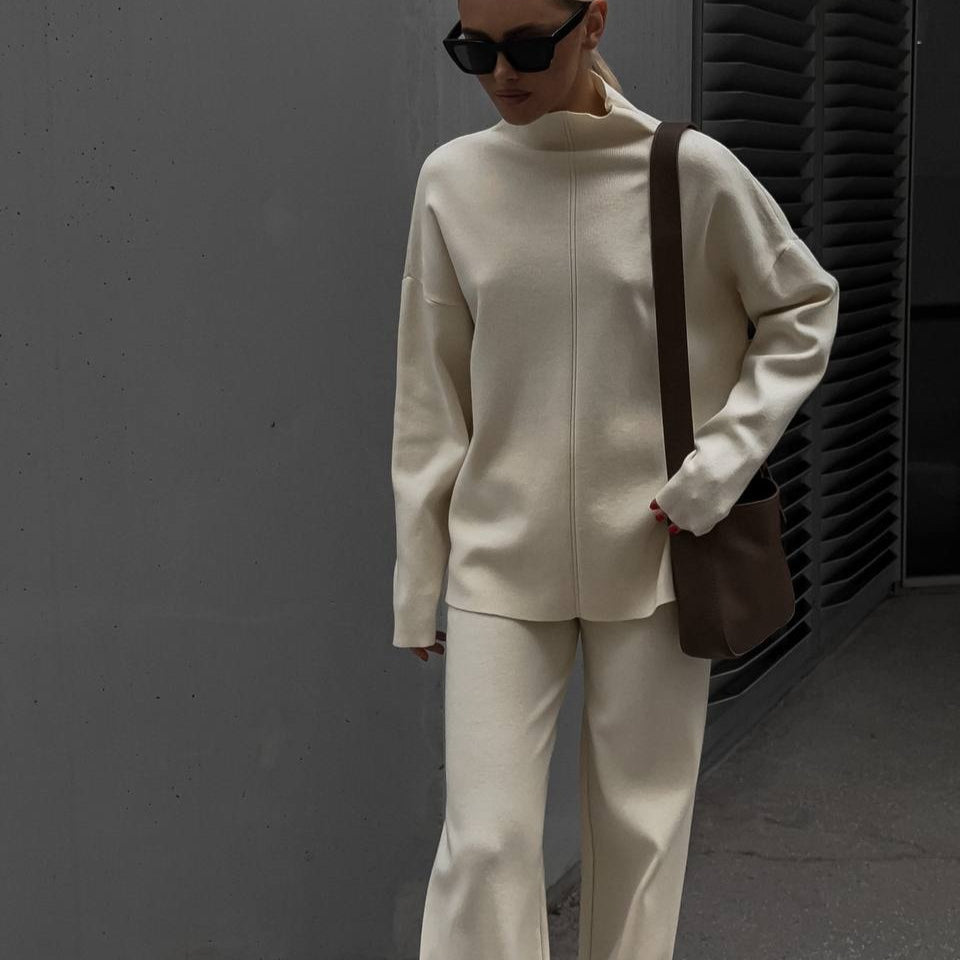 Solid Color Asymmetric Tunic & Wide Leg Pants Set(MS174) - Mariam's Collection