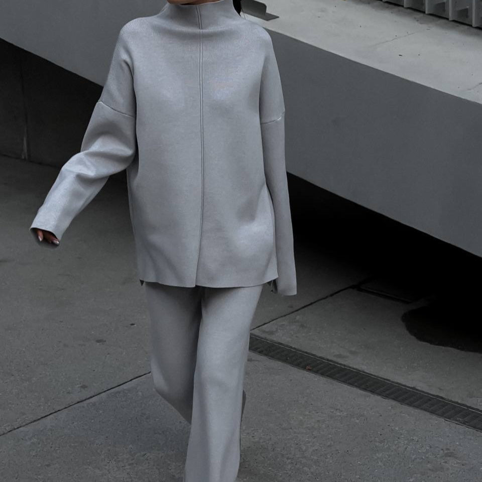 Solid Color Asymmetric Tunic & Wide Leg Pants Set(MS174) - Mariam's Collection