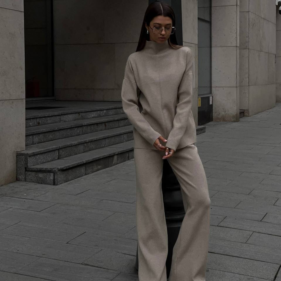 Solid Color Asymmetric Tunic & Wide Leg Pants Set(MS174) - Mariam's Collection