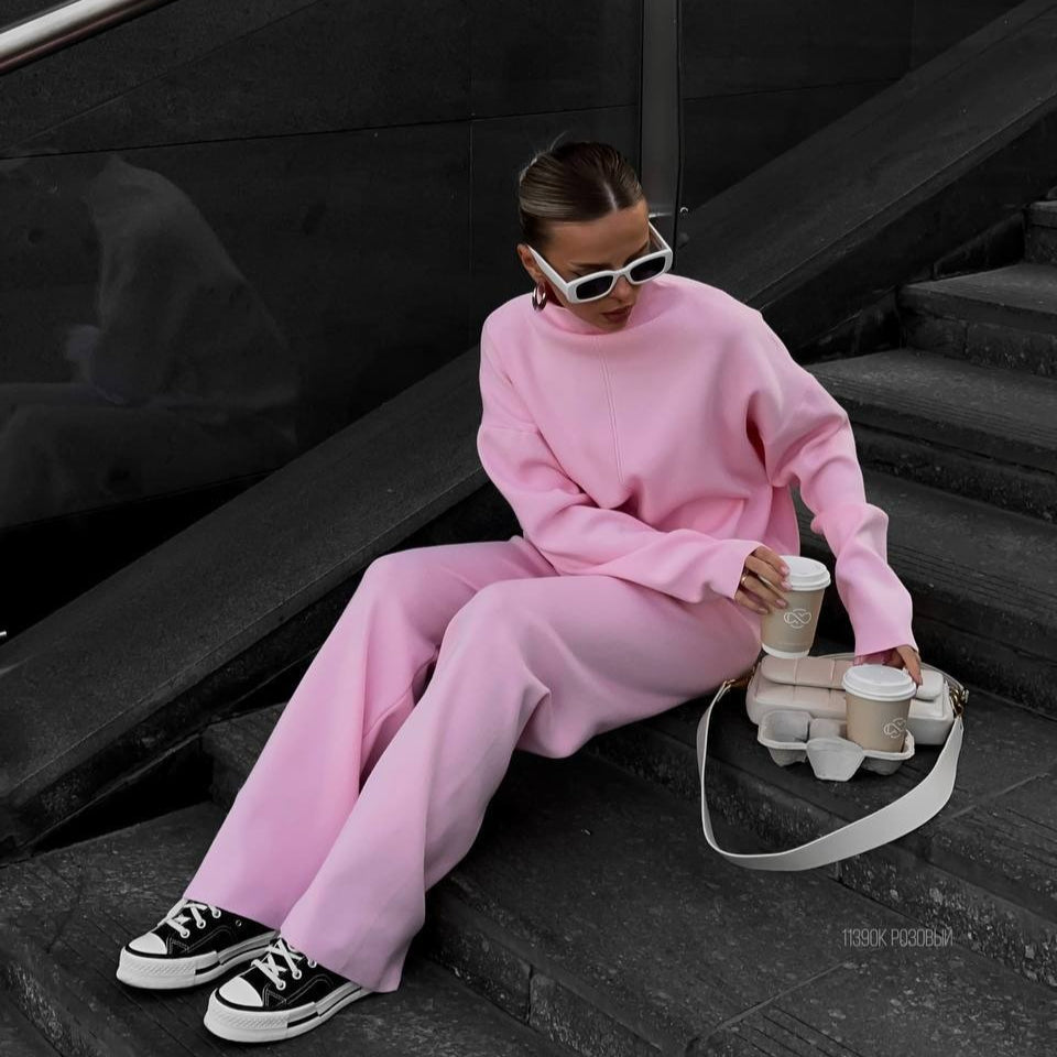 Solid Color Asymmetric Tunic & Wide Leg Pants Set(MS174) - Mariam's Collection