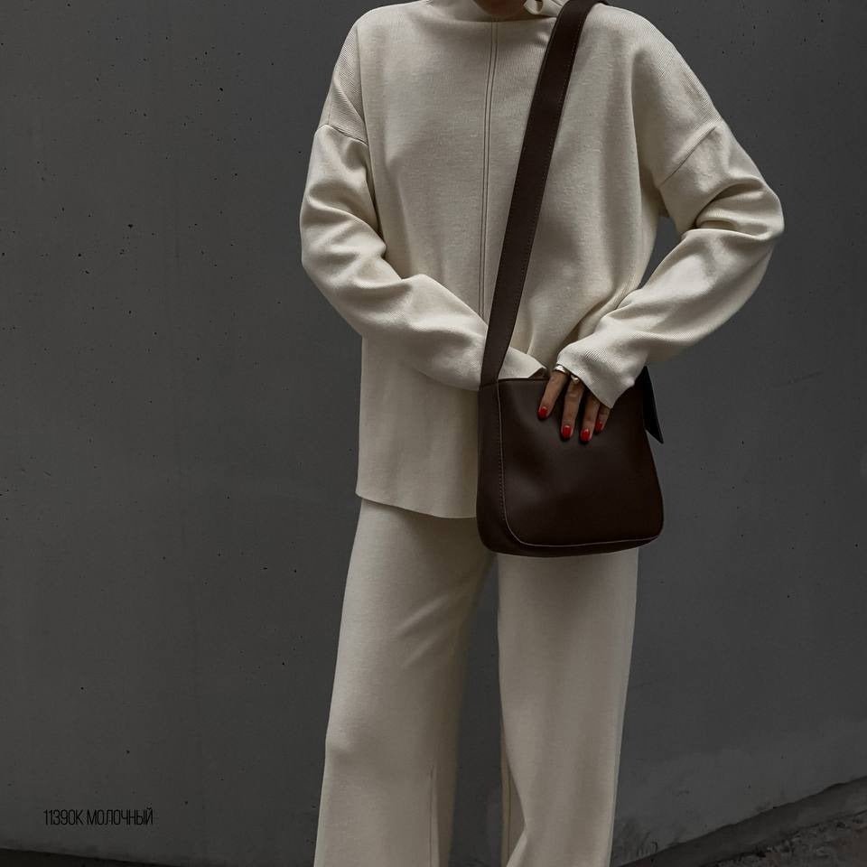 Solid Color Asymmetric Tunic & Wide Leg Pants Set(MS174) - Mariam's Collection