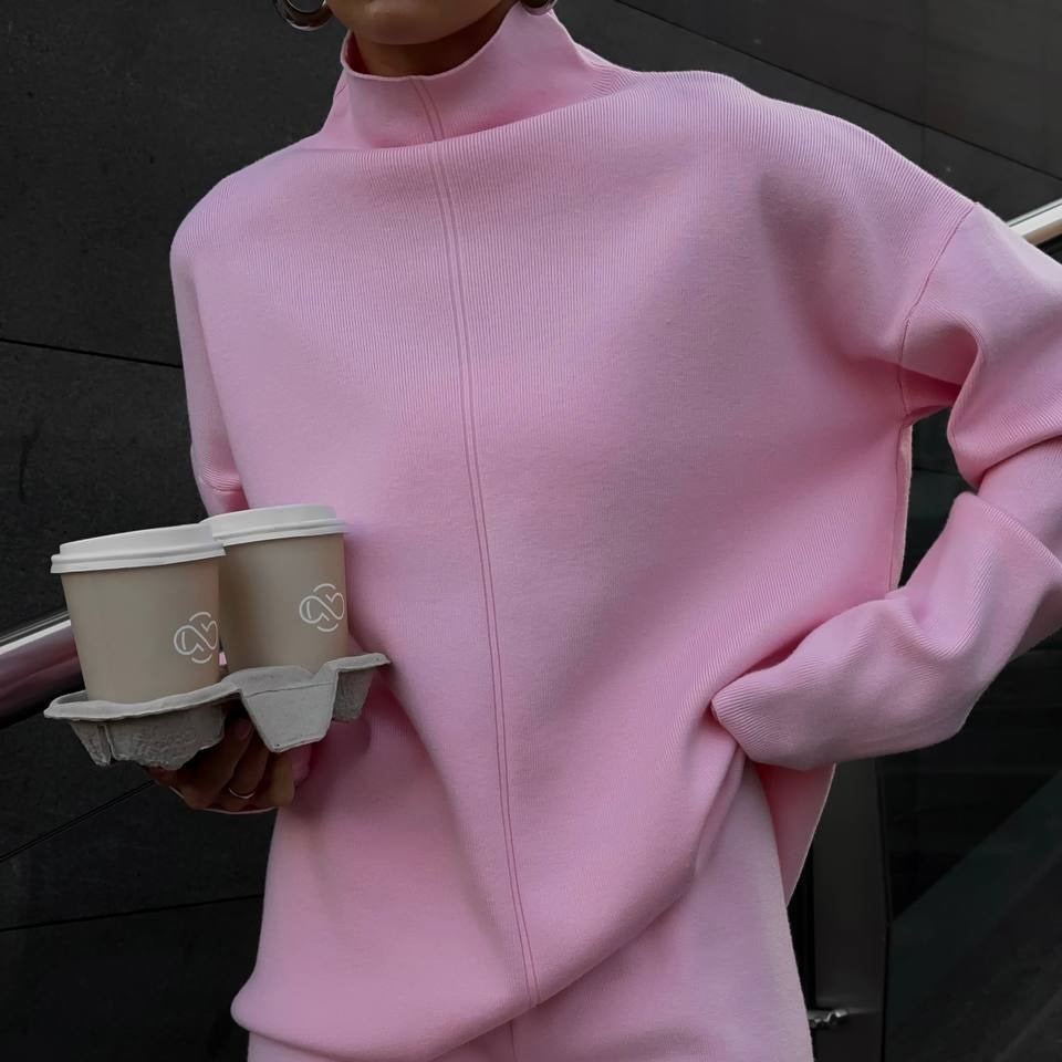 Solid Color Asymmetric Tunic & Wide Leg Pants Set(MS174) - Mariam's Collection