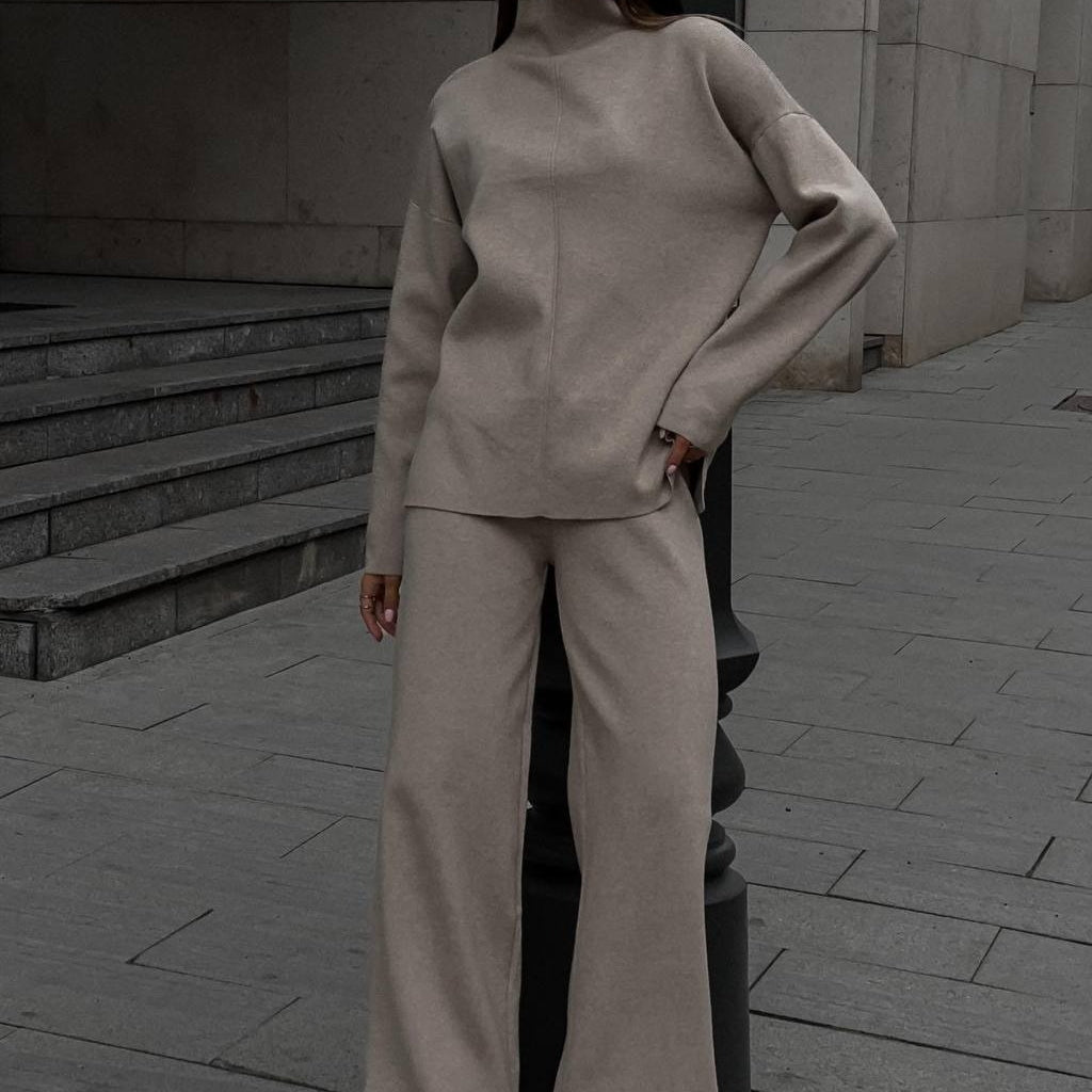 Solid Color Asymmetric Tunic & Wide Leg Pants Set(MS174) - Mariam's Collection