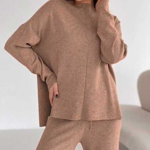 Solid Color Asymmetric Tunic & Wide Leg Pants Set(MS174) - Mariam's Collection