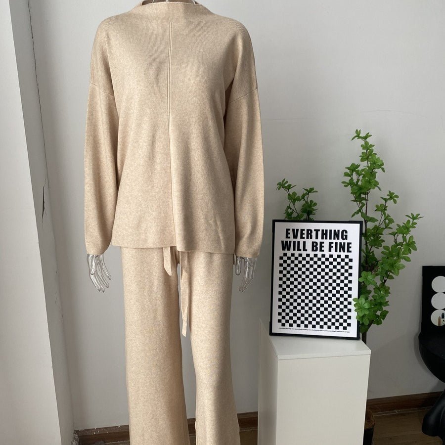 Solid Color Asymmetric Tunic & Wide Leg Pants Set(MS174) - Mariam's Collection