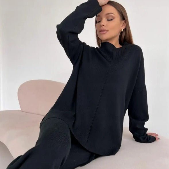 Solid Color Asymmetric Tunic & Wide Leg Pants Set(MS174) - Mariam's Collection