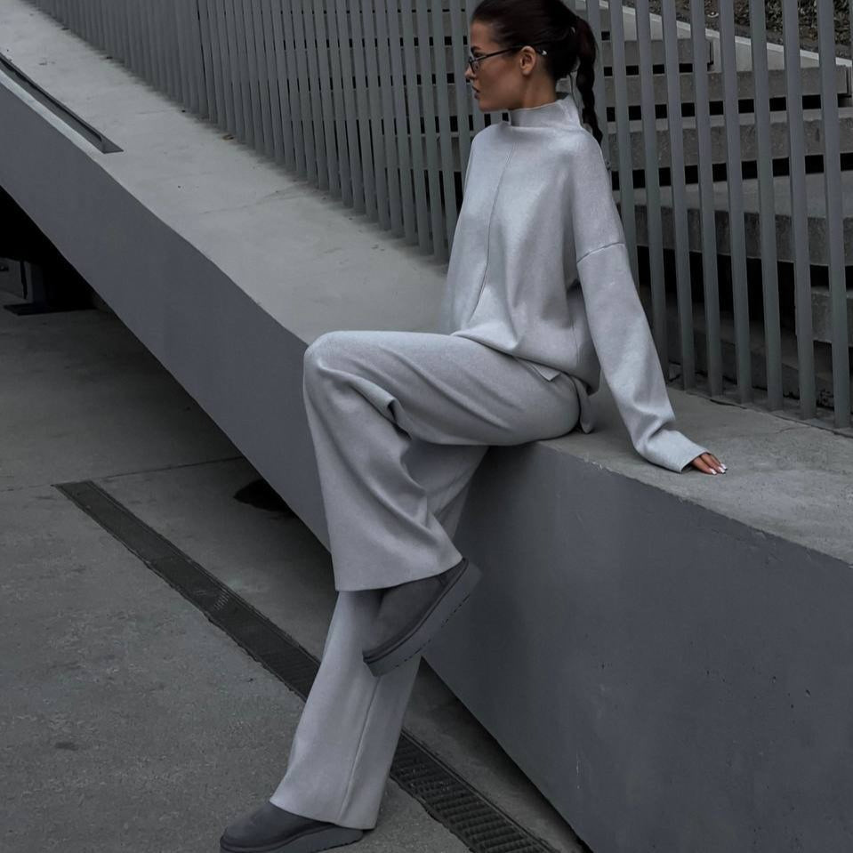 Solid Color Asymmetric Tunic & Wide Leg Pants Set(MS174) - Mariam's Collection