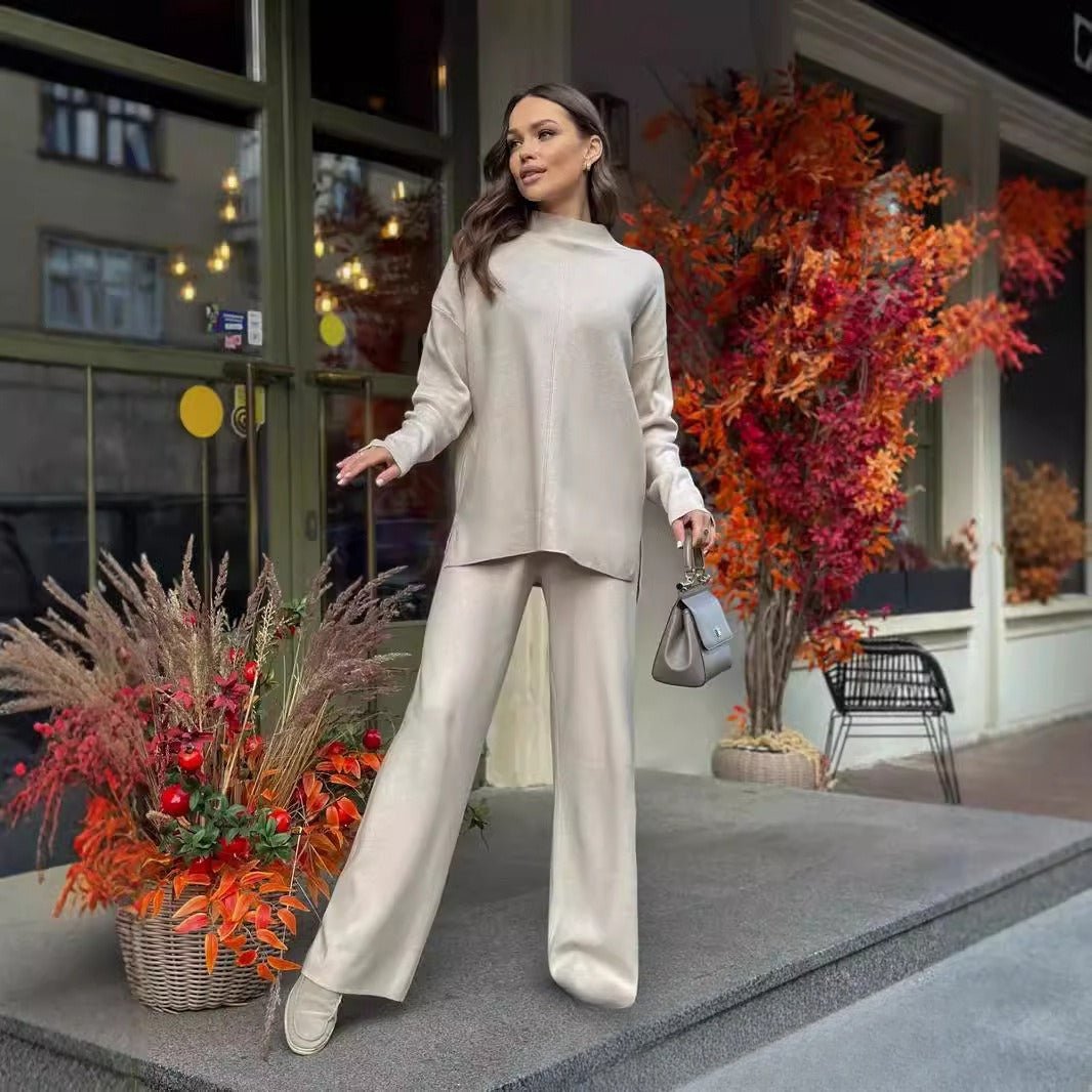 Solid Color Asymmetric Tunic & Wide Leg Pants Set(MS174) - Mariam's Collection