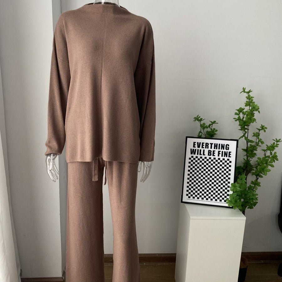 Solid Color Asymmetric Tunic & Wide Leg Pants Set(MS174) - Mariam's Collection