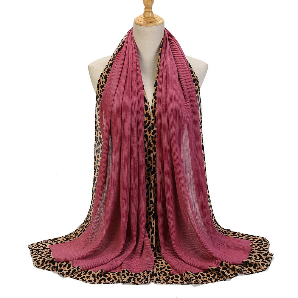 Solid Color Leopard - Print Embellished Crinkle Scarf Hijab (MH181) - Mariam's Collection