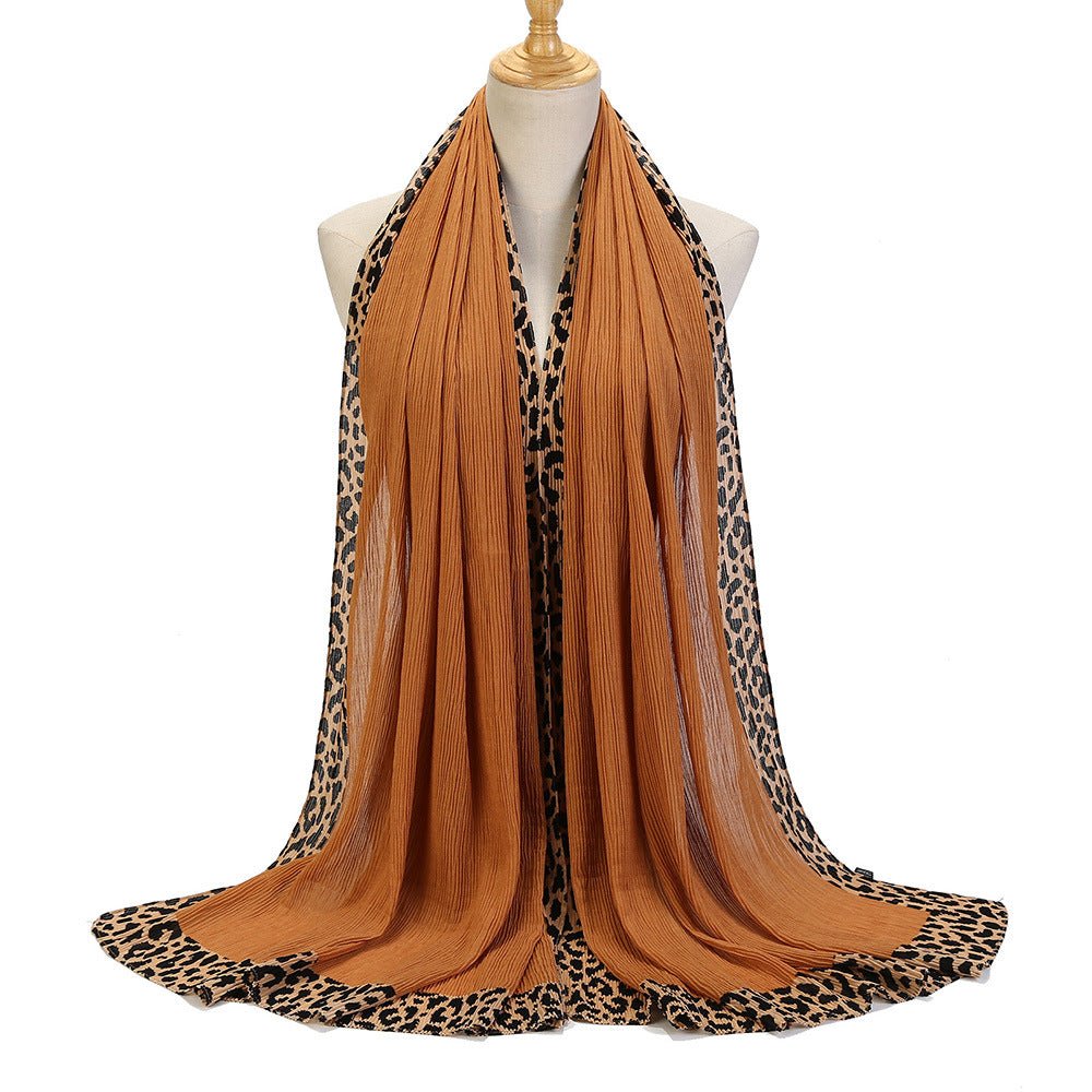 Solid Color Leopard - Print Embellished Crinkle Scarf Hijab (MH181) - Mariam's Collection