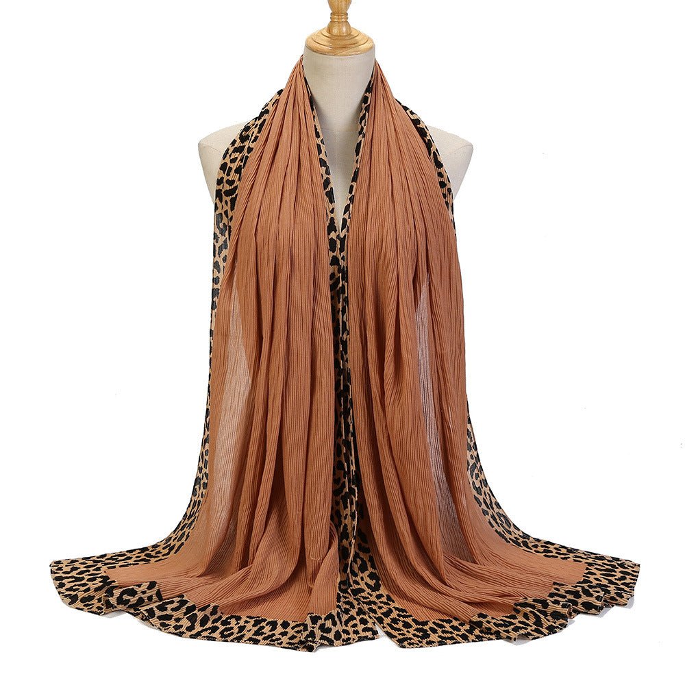 Solid Color Leopard - Print Embellished Crinkle Scarf Hijab (MH181) - Mariam's Collection