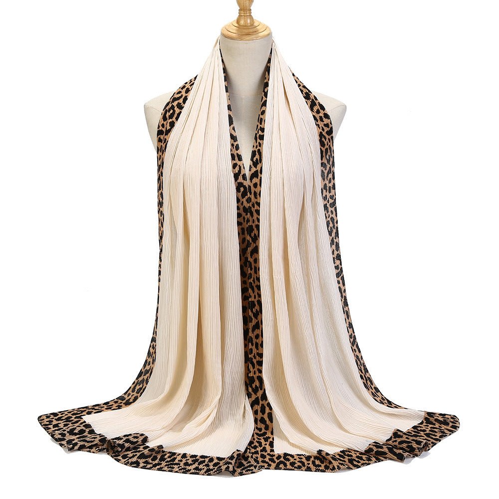 Solid Color Leopard - Print Embellished Crinkle Scarf Hijab (MH181) - Mariam's Collection