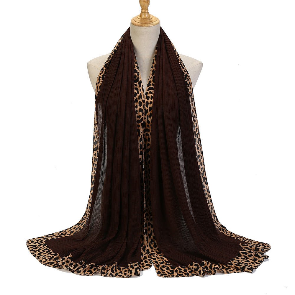 Solid Color Leopard - Print Embellished Crinkle Scarf Hijab (MH181) - Mariam's Collection