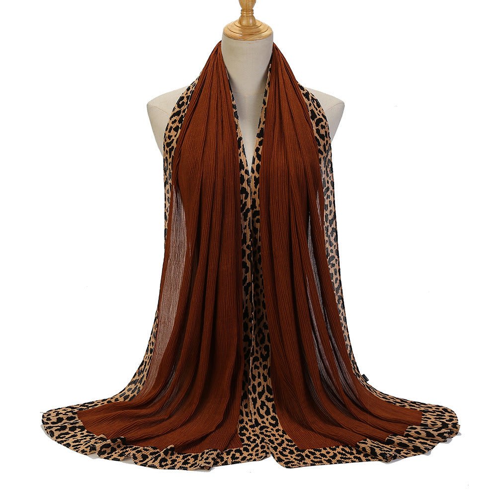 Solid Color Leopard - Print Embellished Crinkle Scarf Hijab (MH181) - Mariam's Collection