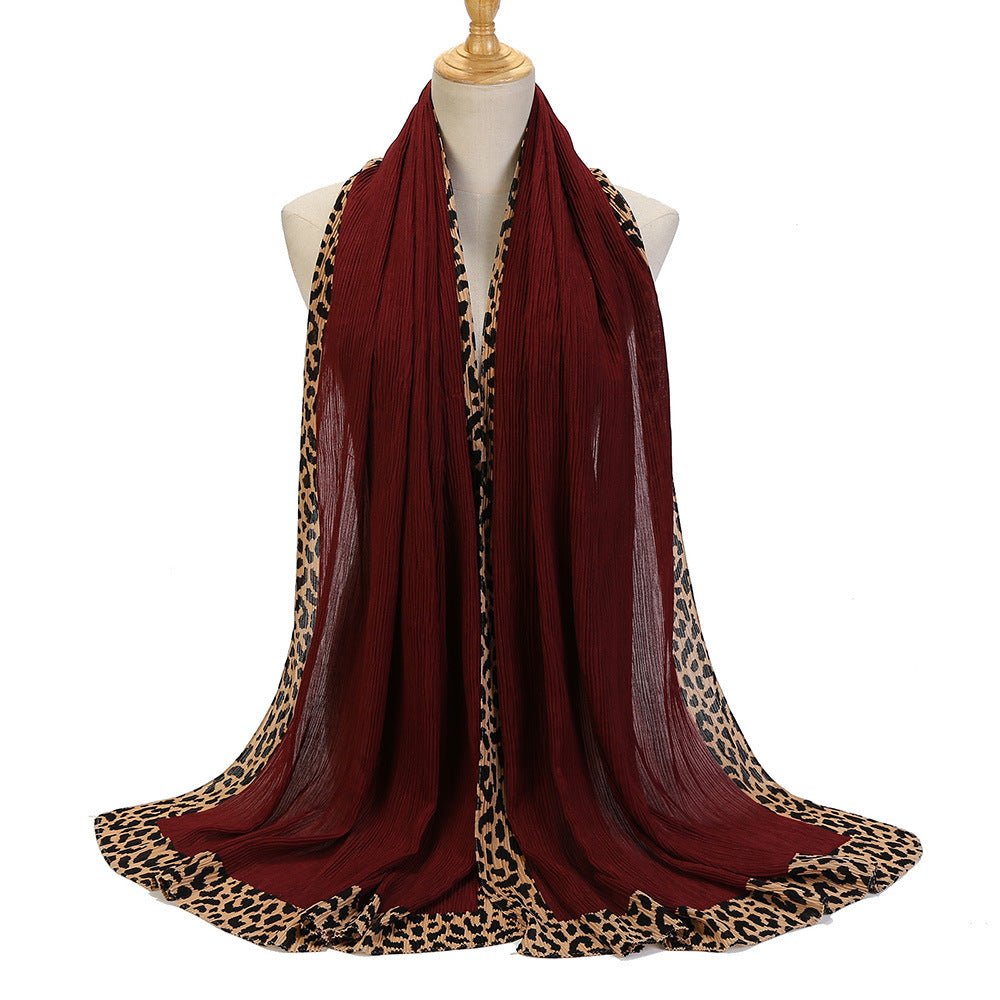 Solid Color Leopard - Print Embellished Crinkle Scarf Hijab (MH181) - Mariam's Collection