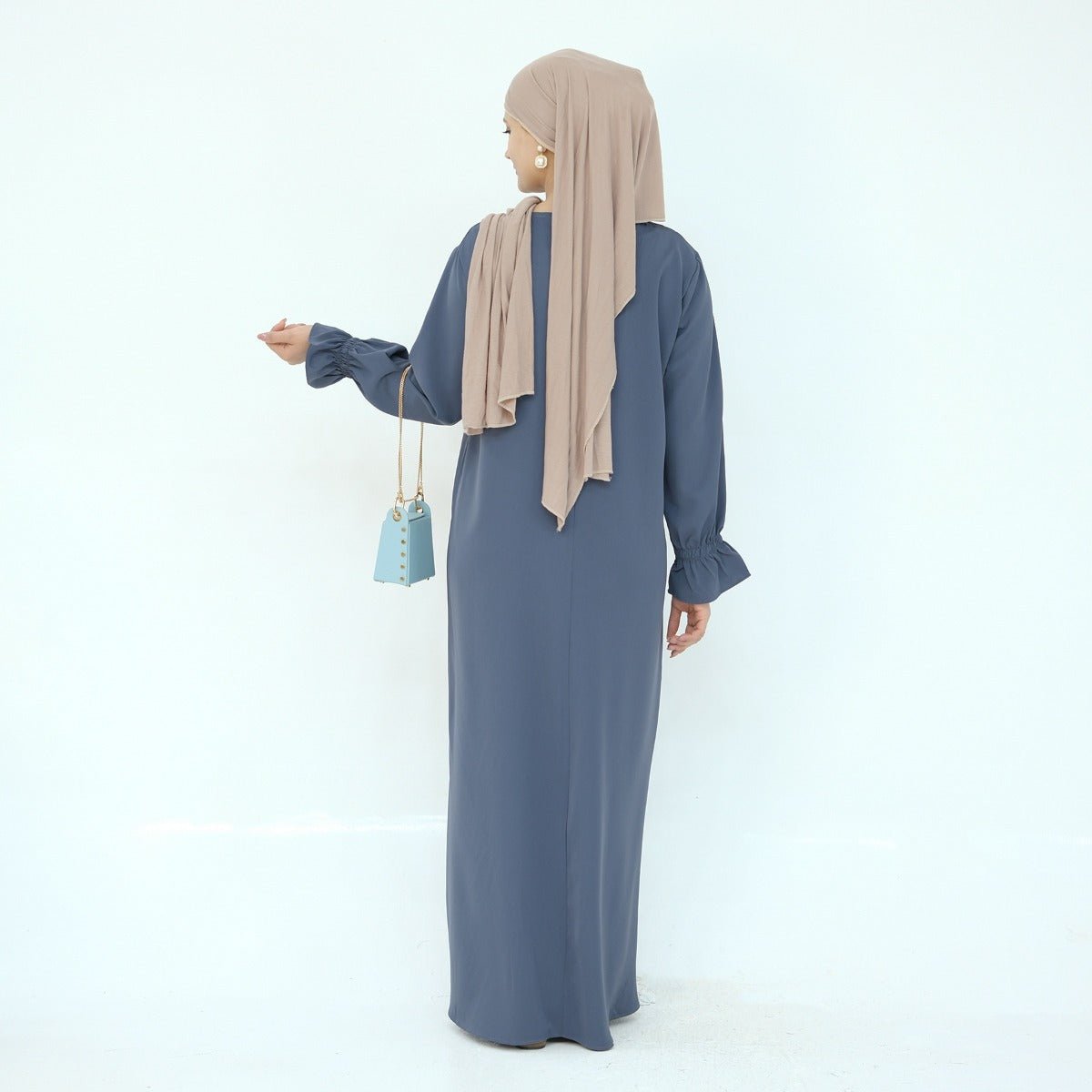 Solid Color Modest Robe Dress Two - Piece Set – Muslim Abaya with Puff Sleeves(MA275) - Mariam's Collection