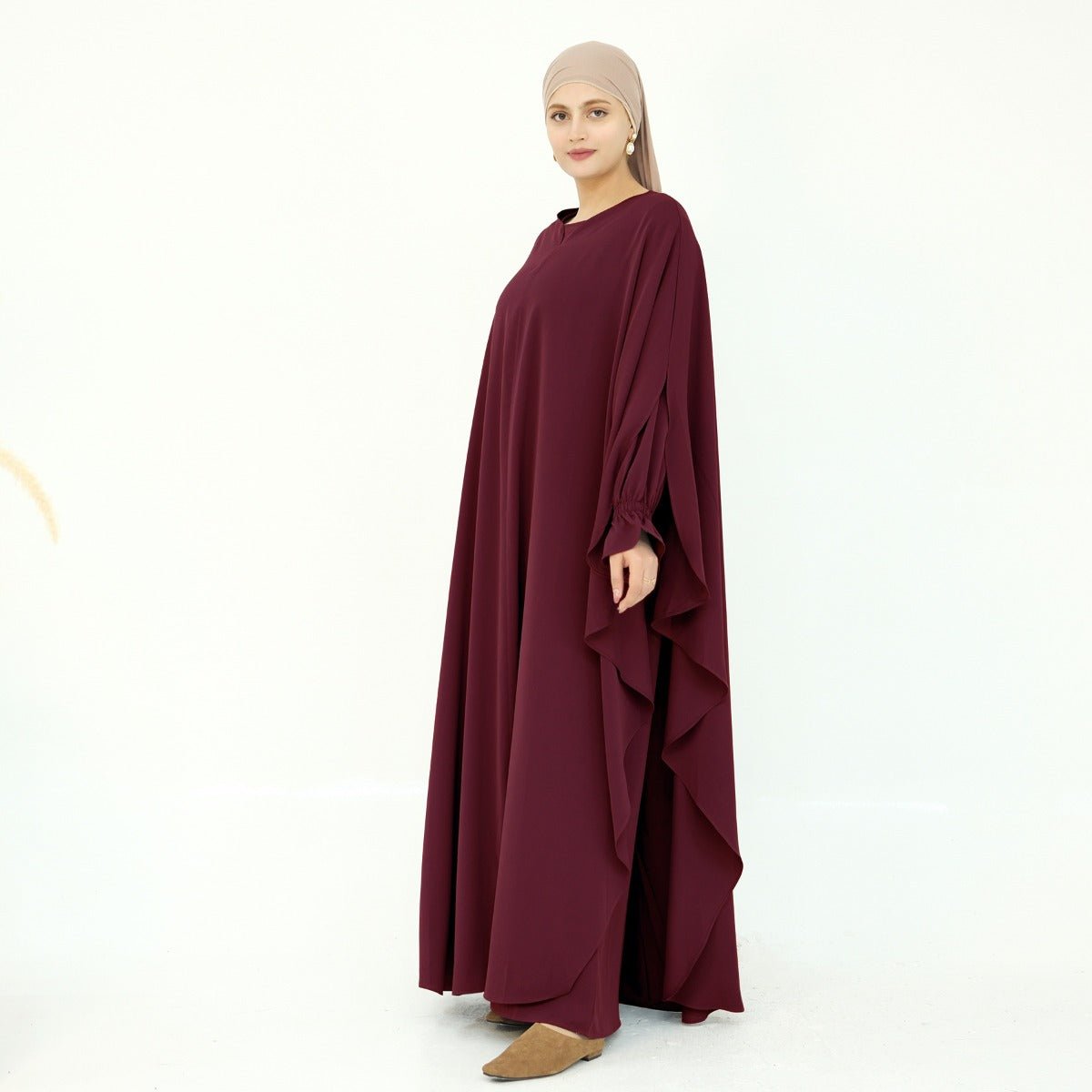 Solid Color Modest Robe Dress Two - Piece Set – Muslim Abaya with Puff Sleeves(MA275) - Mariam's Collection