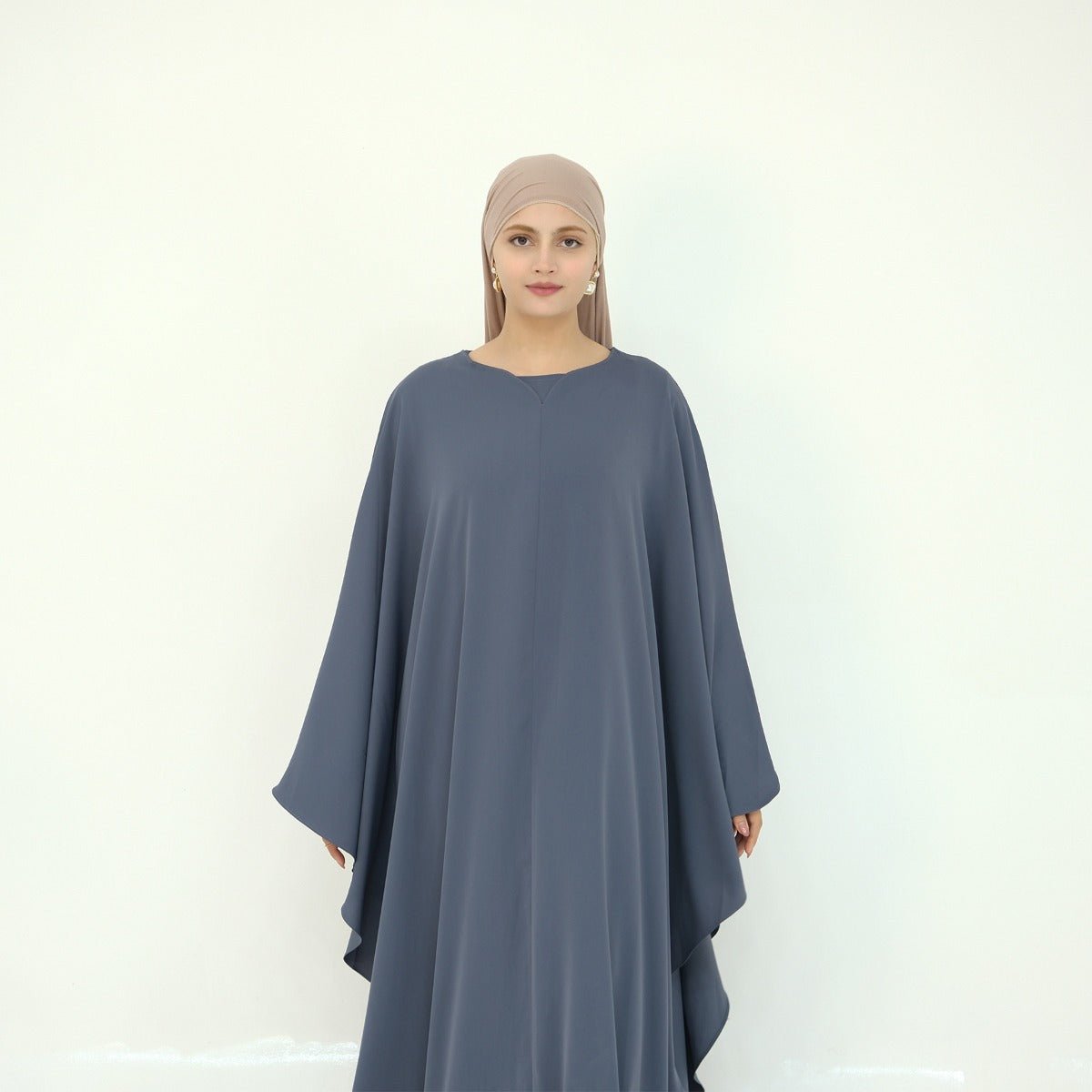 Solid Color Modest Robe Dress Two - Piece Set – Muslim Abaya with Puff Sleeves(MA275) - Mariam's Collection