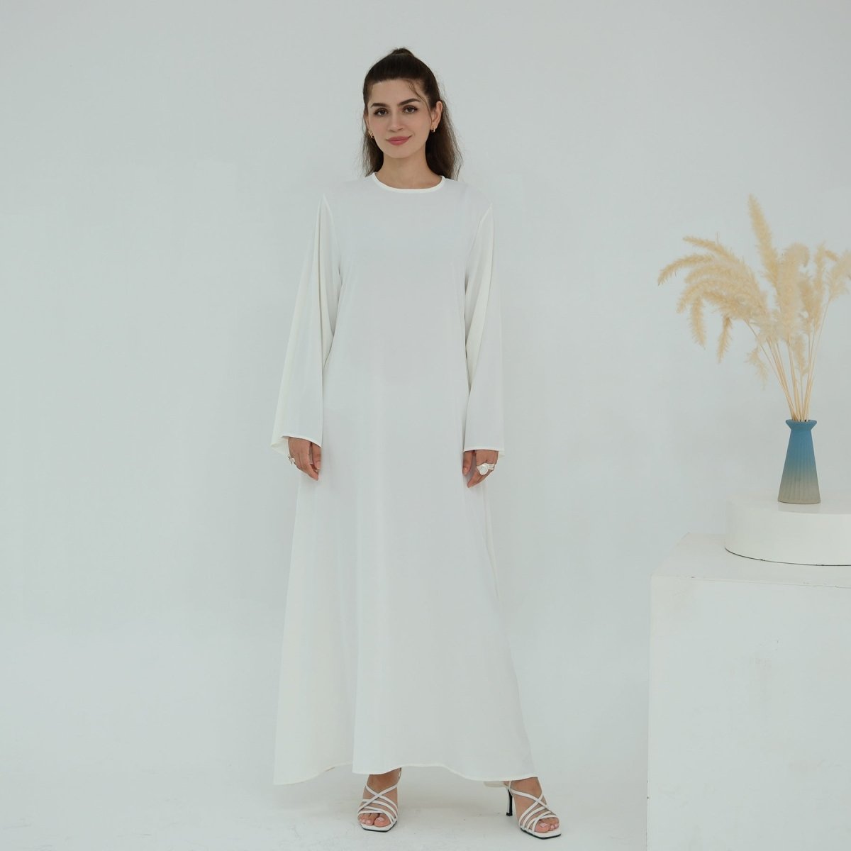 Solid Color Nida Abaya with Belt | A - Line Maxi Dress(MA359) - Mariam's Collection