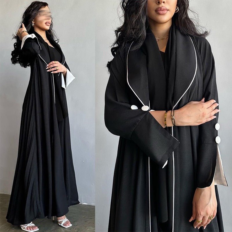 Solid Color Pleated Abaya Cardigan | Modest Long Dress with Open Front for Autumn & Winter(MOA218) - Mariam's Collection