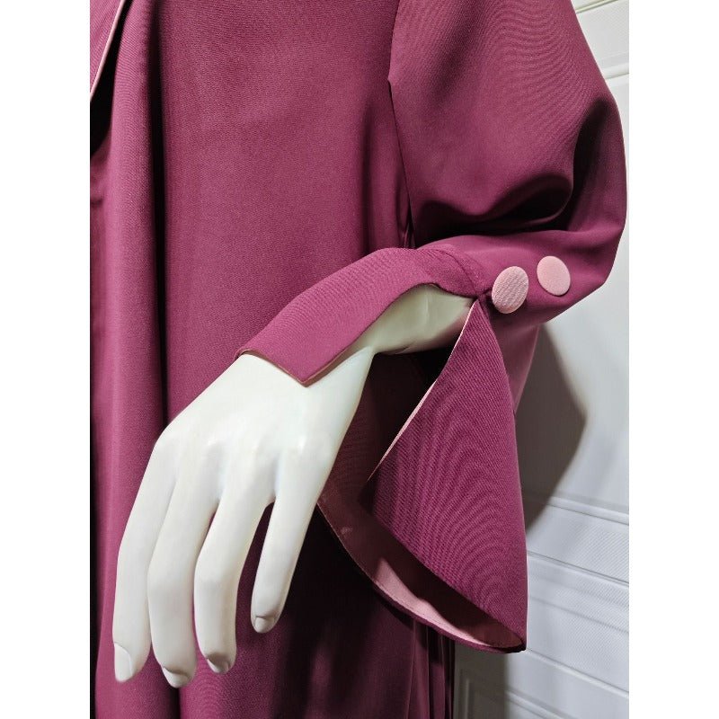 Solid Color Pleated Abaya Cardigan | Modest Long Dress with Open Front for Autumn & Winter(MOA218) - Mariam's Collection