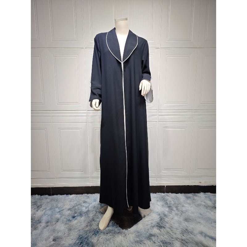 Solid Color Pleated Abaya Cardigan | Modest Long Dress with Open Front for Autumn & Winter(MOA218) - Mariam's Collection