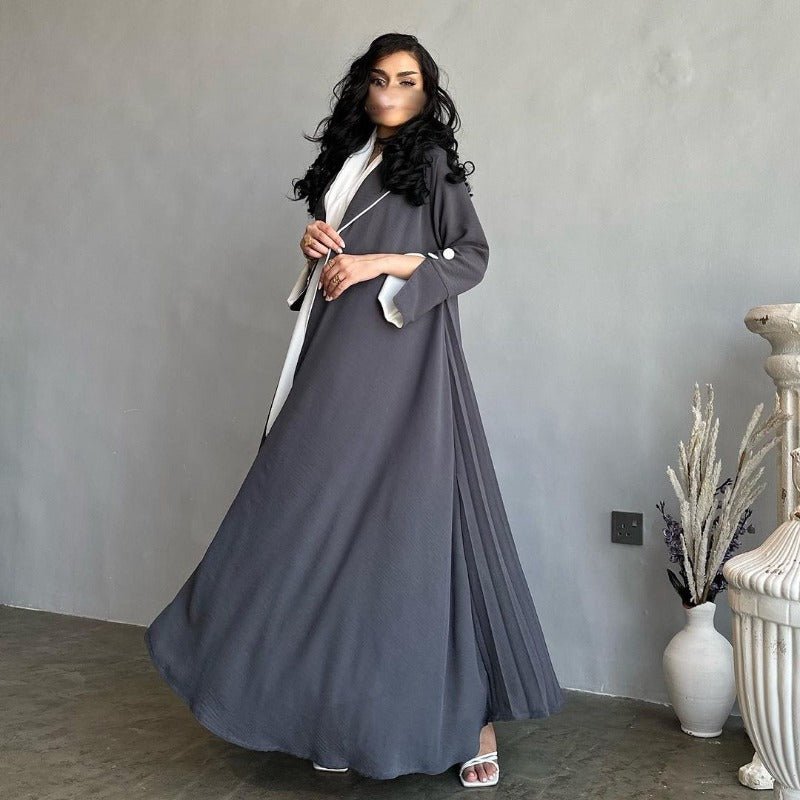 Solid Color Pleated Abaya Cardigan | Modest Long Dress with Open Front for Autumn & Winter(MOA218) - Mariam's Collection