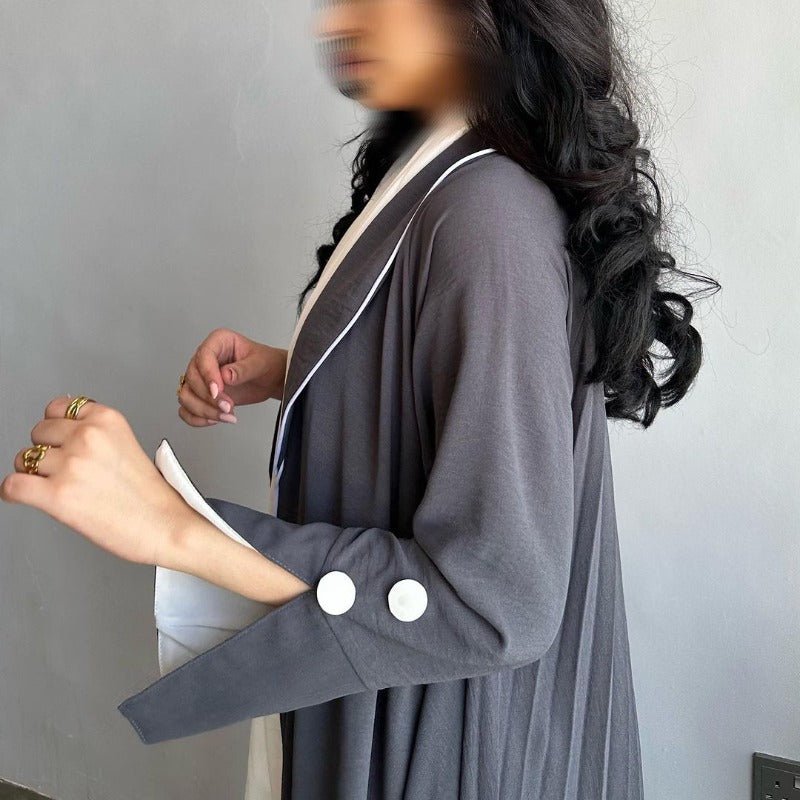 Solid Color Pleated Abaya Cardigan | Modest Long Dress with Open Front for Autumn & Winter(MOA218) - Mariam's Collection