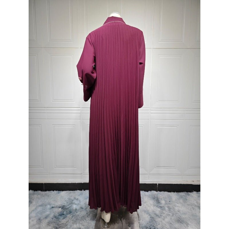 Solid Color Pleated Abaya Cardigan | Modest Long Dress with Open Front for Autumn & Winter(MOA218) - Mariam's Collection