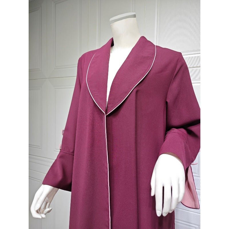 Solid Color Pleated Abaya Cardigan | Modest Long Dress with Open Front for Autumn & Winter(MOA218) - Mariam's Collection