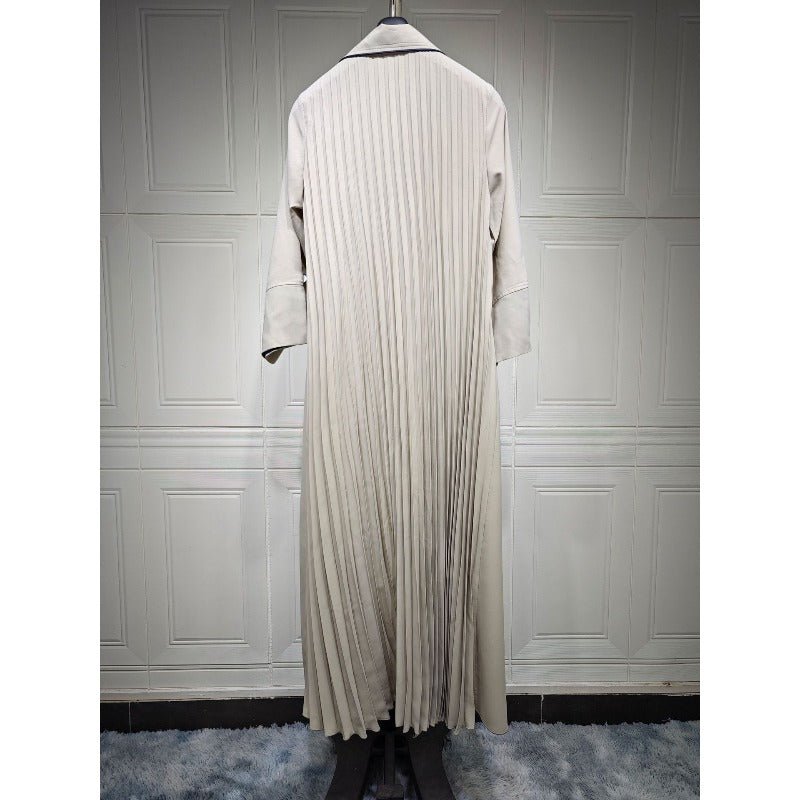 Solid Color Pleated Abaya Cardigan | Modest Long Dress with Open Front for Autumn & Winter(MOA218) - Mariam's Collection