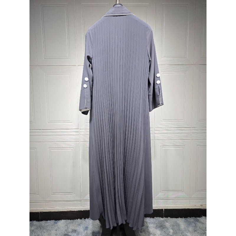 Solid Color Pleated Abaya Cardigan | Modest Long Dress with Open Front for Autumn & Winter(MOA218) - Mariam's Collection