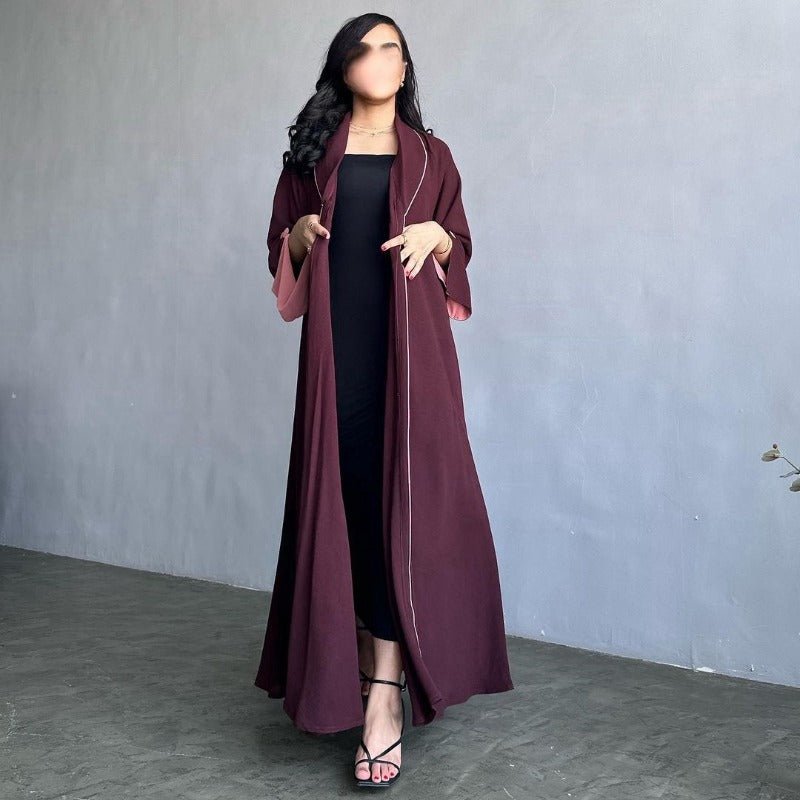 Solid Color Pleated Abaya Cardigan | Modest Long Dress with Open Front for Autumn & Winter(MOA218) - Mariam's Collection